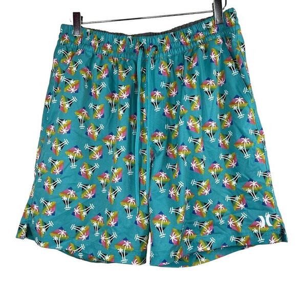 Hurley Rainbow Palm Tree Volley Swim Shorts Trunks Turquoise Men's Size XL - Picture 2 of 7